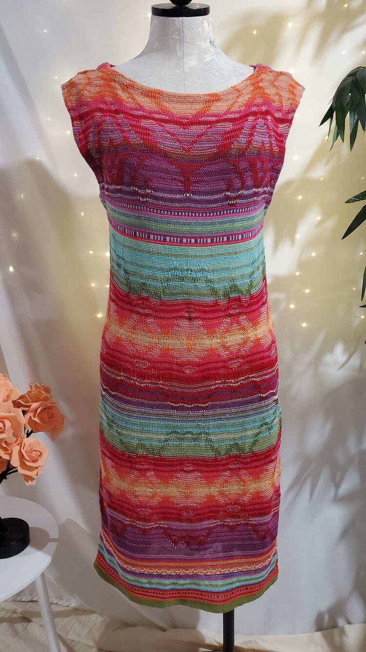 Lauren Ralph Lauren Southwestern Knit Linen Blend Midi Dress Size PL Rainbow